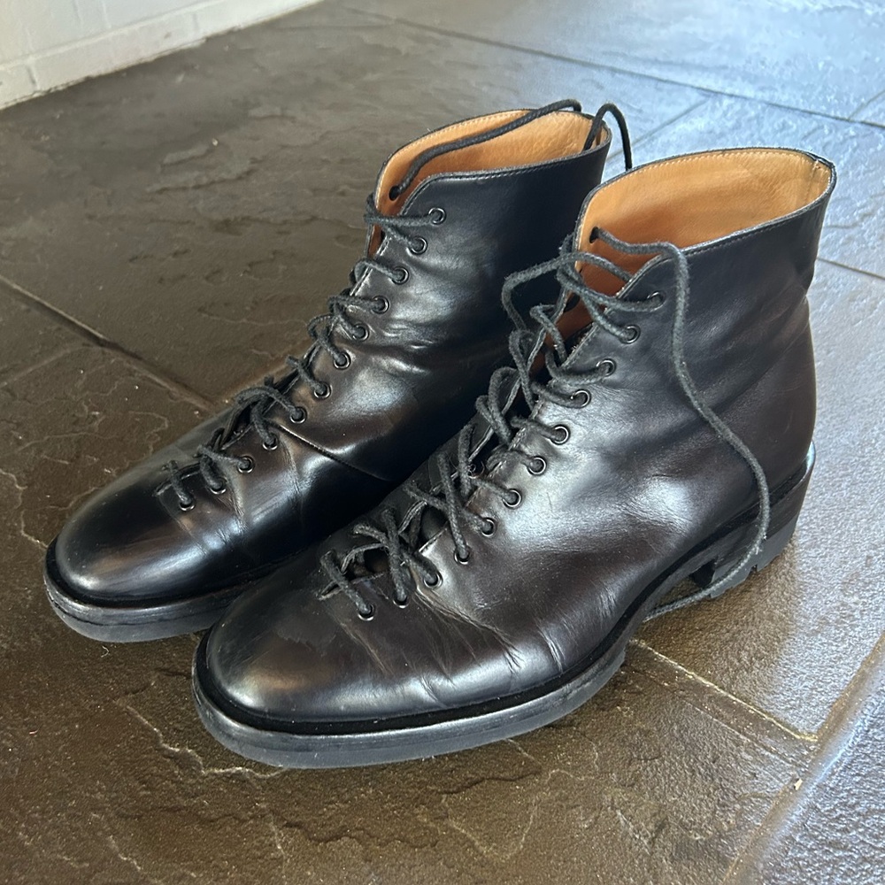 Vintage Black Jil Sander Leather Combat Boots 41 eu